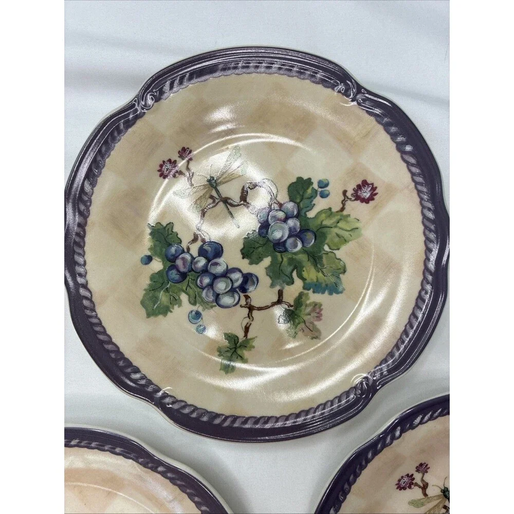 Tracy Porter Claret Collection 5 Salad Plate Dream Delicious Grape Dragonfly Vtg